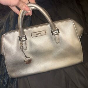 DKNY Silver Satchel Bag with Sleek Design
